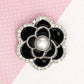 Brooch Black Camellia Flower Silver Pin for Women