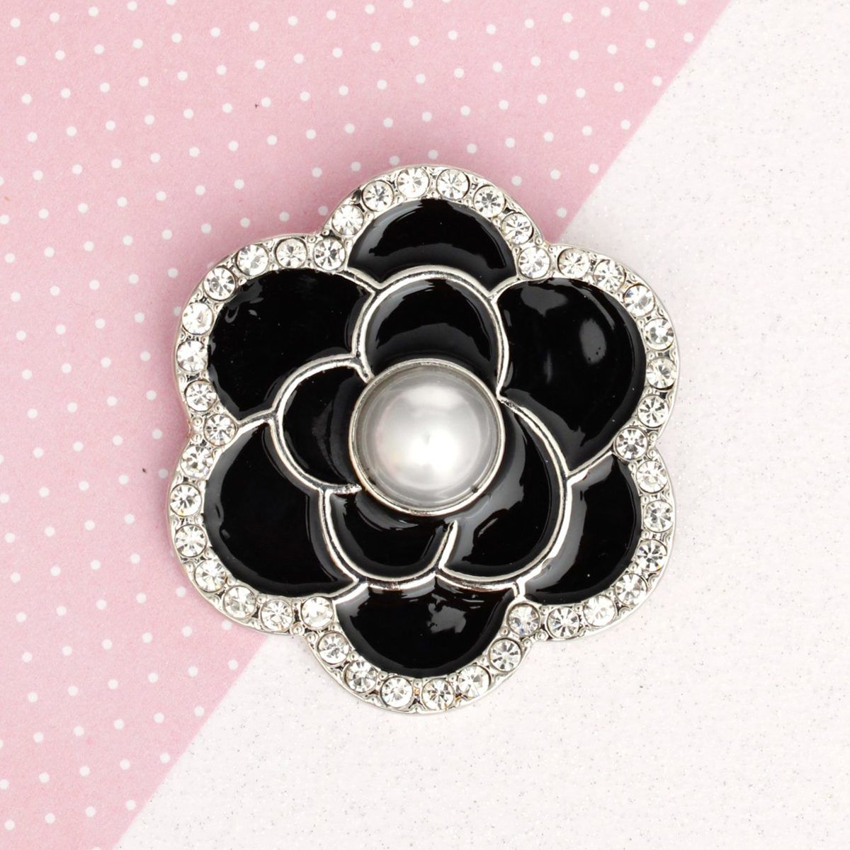 Brooch Black Camellia Flower Silver Pin for Women