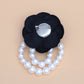 Brooch Black Flower Draped White Pearls Pin
