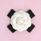 Brooch Clip White Faux Leather Camellia Ribbon Pin