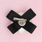 Brooch Clip White Faux Leather Camellia Ribbon Pin
