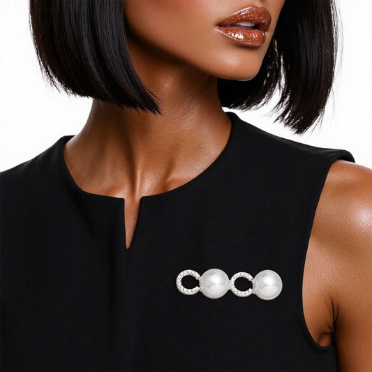 Brooch Iconic Silver Pave and White Pearl Coco Pin