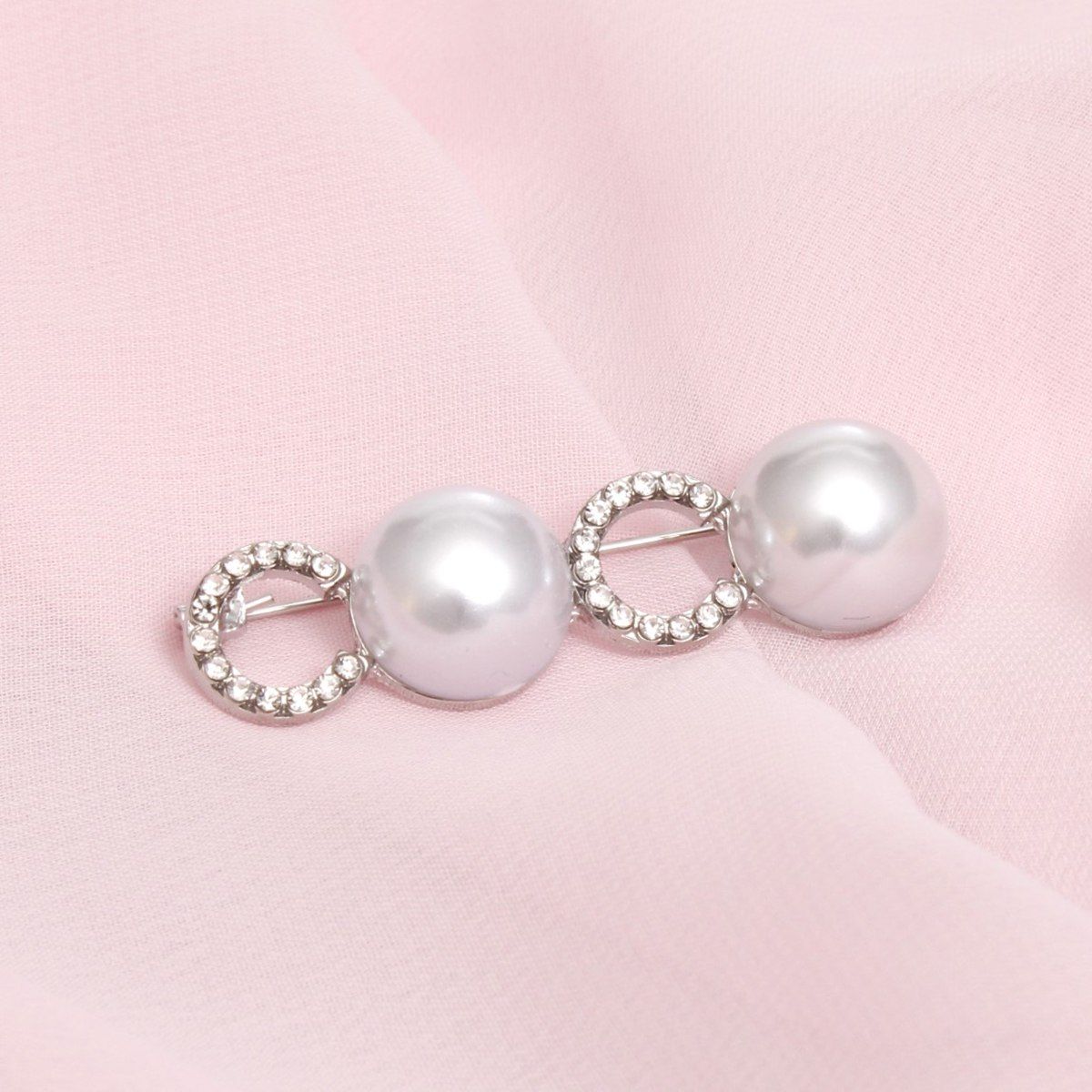 Brooch Iconic Silver Pave and White Pearl Coco Pin