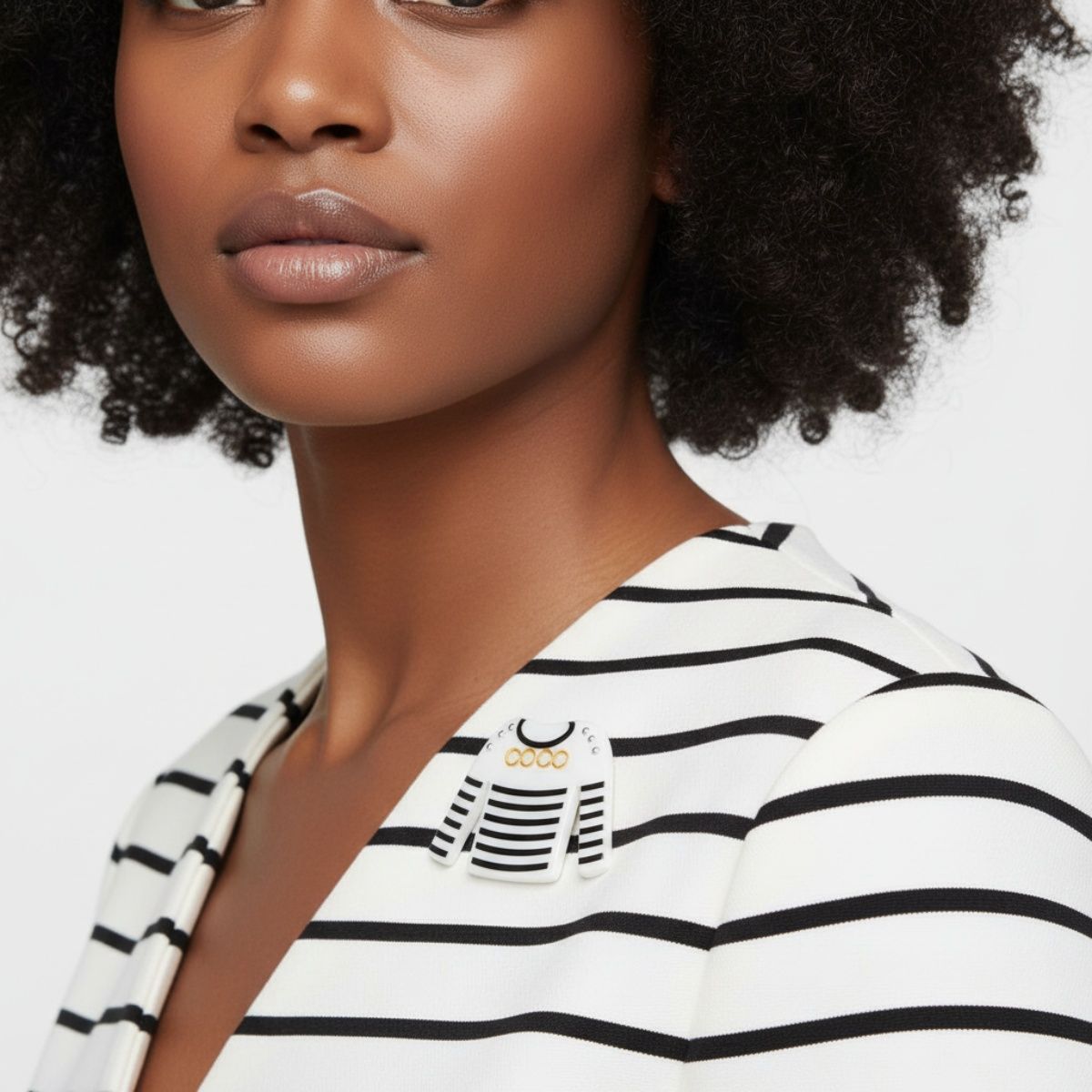 Brooch Hair Clip White Black Stripe COCO Shirt Pin