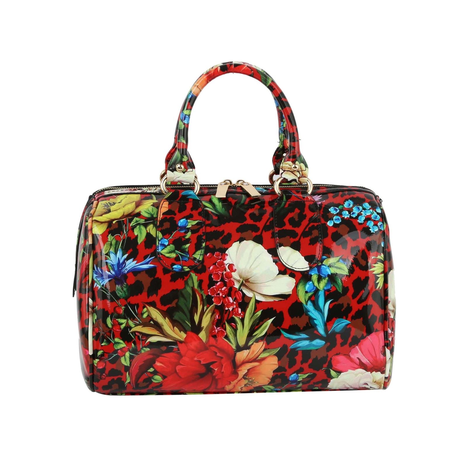 Domed Satchel Red Leopard Boston Bag Handbag Set