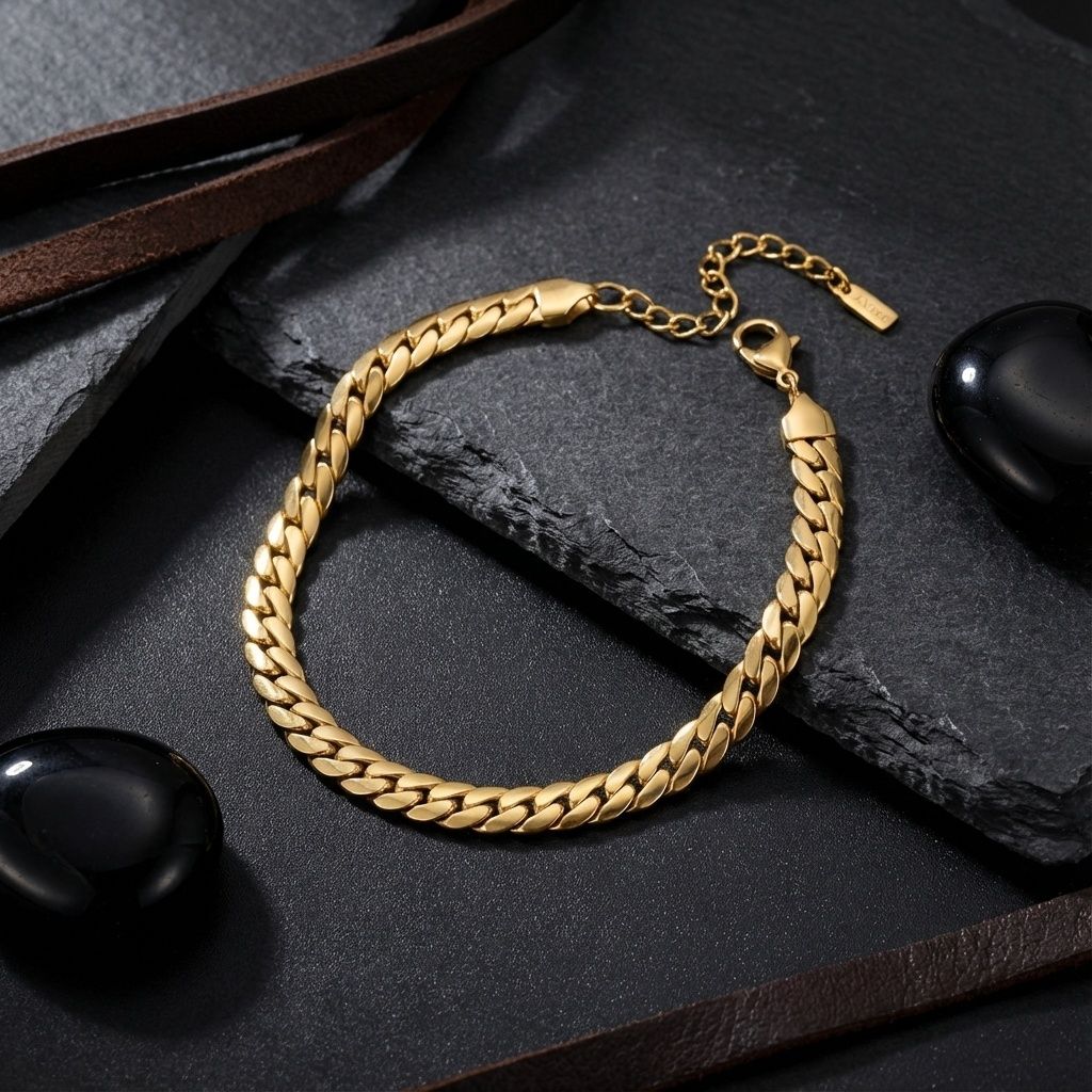 Anklet 6.5mm Gold 18K Steel Herringbone Chain