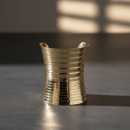 Long Cuff Gold Metal Stripe Embossed Bracelet