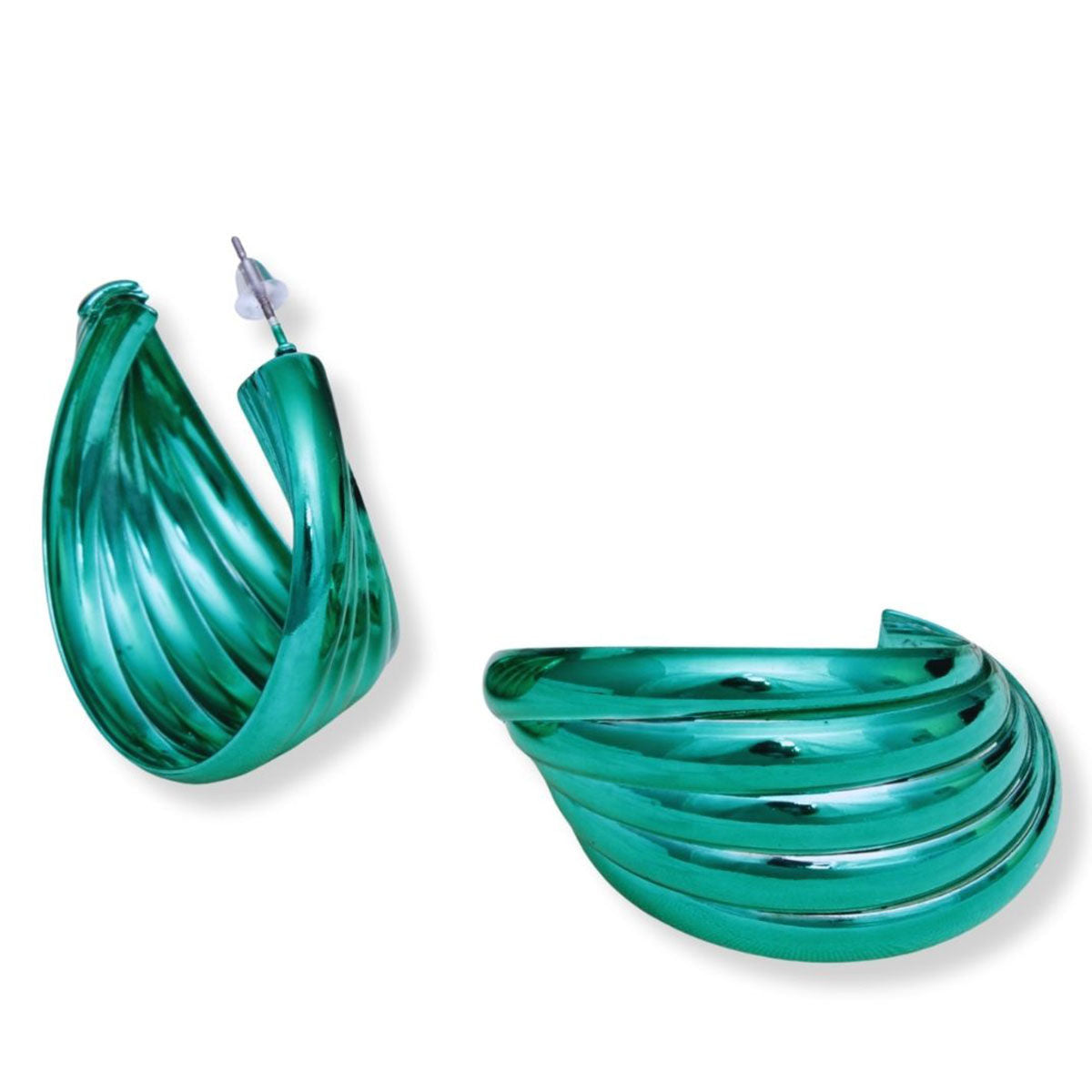 Hoop Green Wide Stacked Metal Earrings for Women