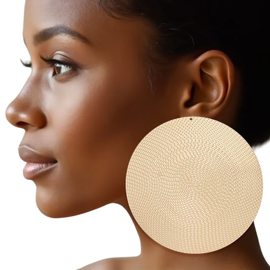 Stud XL Textured Gold Metal Disc Tribal Earrings