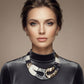 Vintage Marbled Black White Resin Bib Necklace