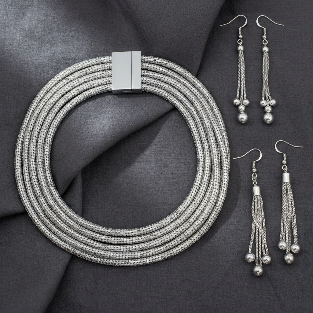 Silver Mesh 5 Strand Snake Chain Magnetic Necklace