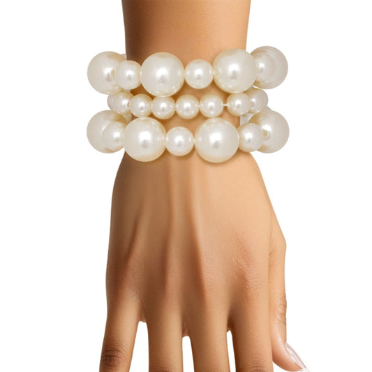 Cream Pearl 3 Pcs Classic Chunky Bracelet Set