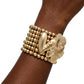 Gold 7 Row Beaded Spring Motif Stretch Bracelet