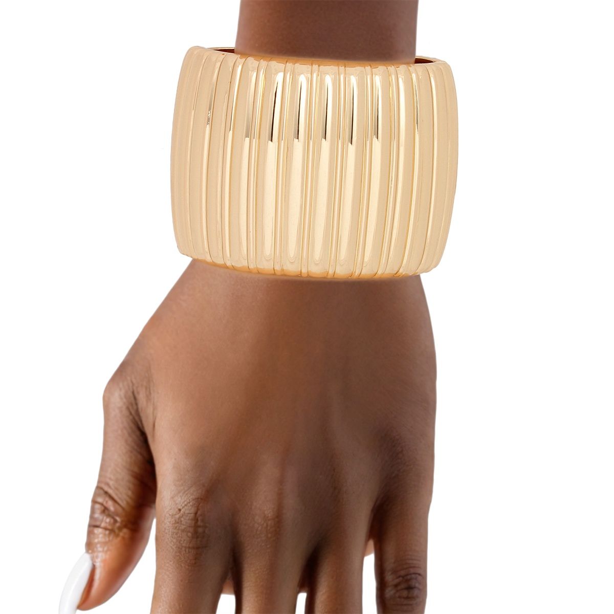Cuff Gold Sculptural Ribbed Wide Hinge Bracelet