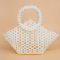 Top Handle Trapeze Cream Pearl Woven Handbag Bag