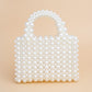Top Handle Square Cream Pearl Woven Handmade Bag