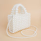 Top Handle Square Cream Pearl Woven Handmade Bag