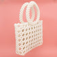 Top Handle Square Cream Pearl Woven Handbag