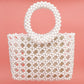 Top Handle Square White Pearl Woven Handbag