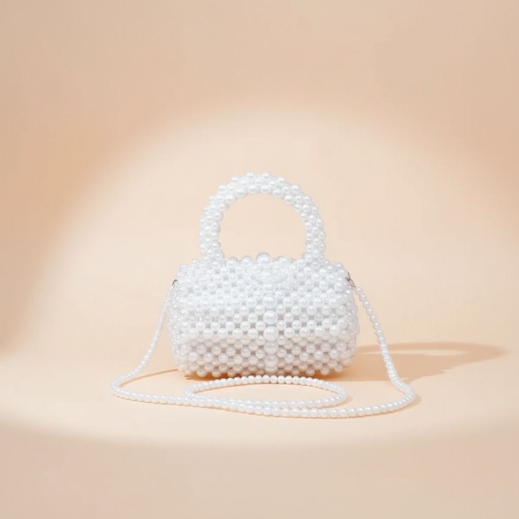 Barrel Bag Luminous White Pearl Woven Handbag