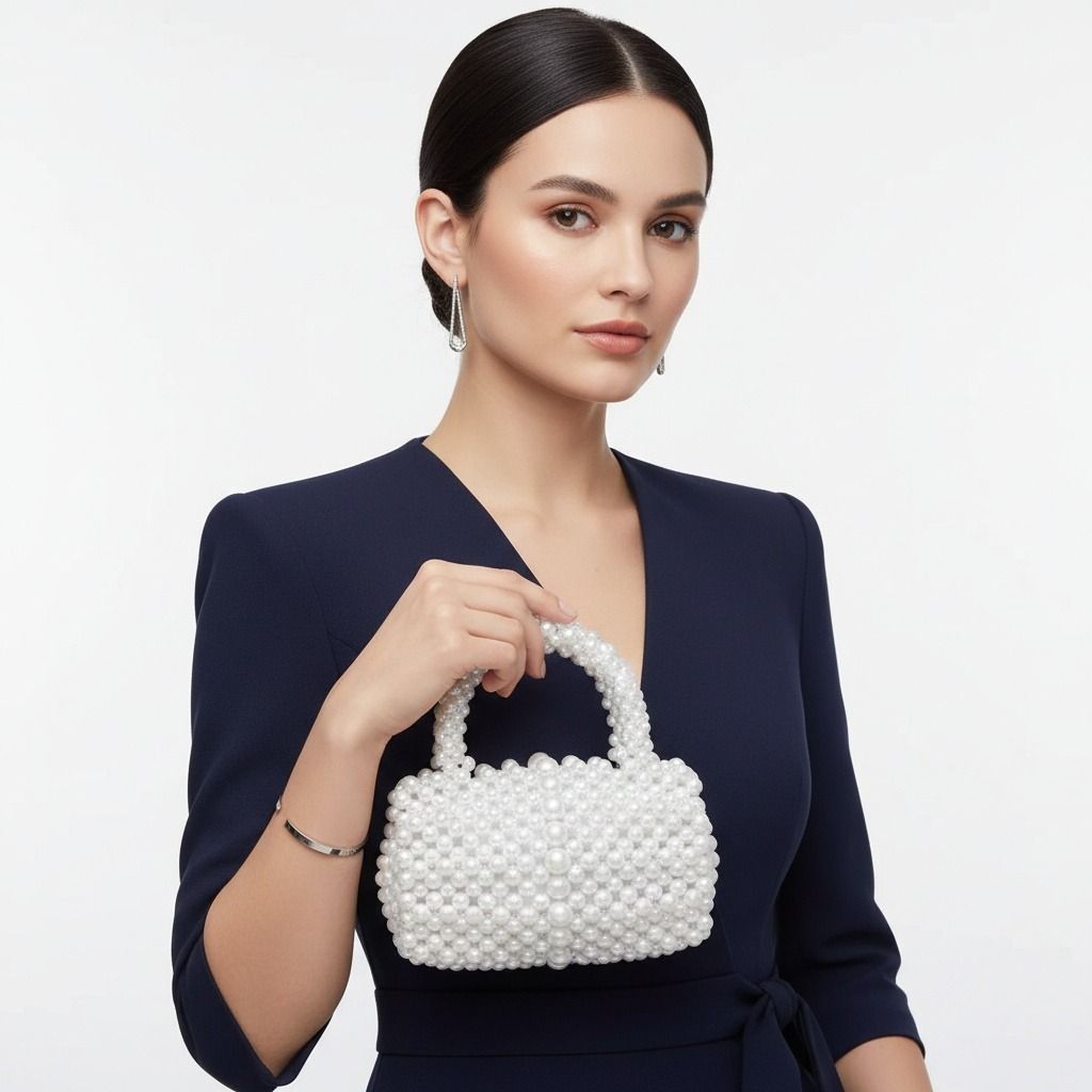Barrel Bag Luminous White Pearl Woven Handbag