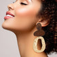 Drop Brown Wood Geometric Bead Gold Earrings