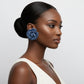 Stud Blue Denim Jeans 3D Flower 2.5 inch Earrings