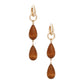 Hoop Brown Wood Teardrop Long Gold Earrings