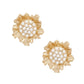 Clip On Gold Sculpted Floral Cream Pearl Earrings