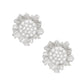 Clip On Silver Sculpted Floral White Pearl Earrings