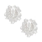 Clip On Silver Sculpted Floral White Pearl Earrings