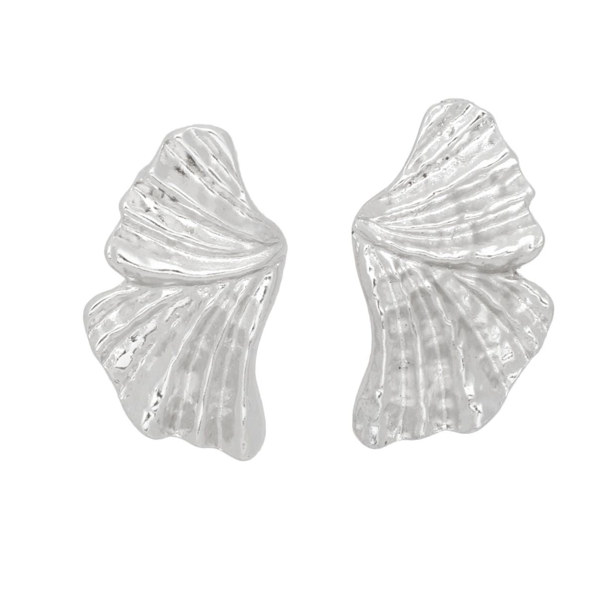 Clip On Silver Fanned Wing Polished Earrings Women