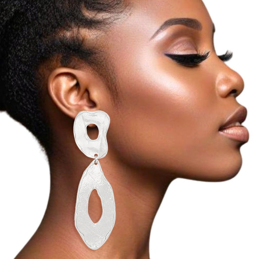 Clip On Silver Edgy and Raw Elongated Earrings