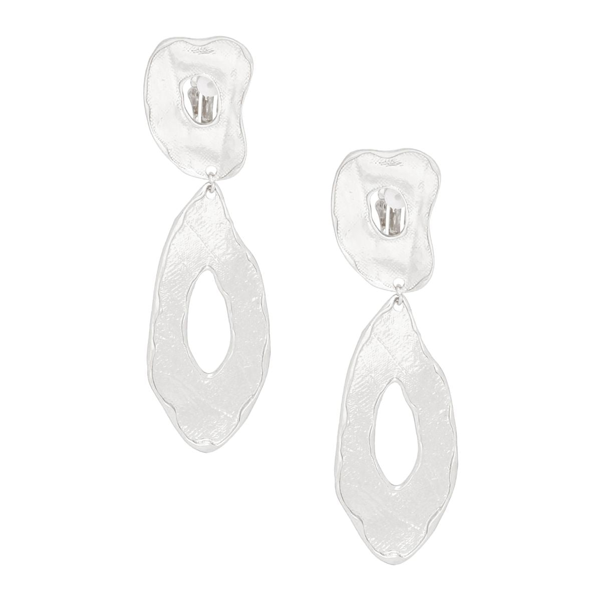 Clip On Silver Edgy and Raw Elongated Earrings