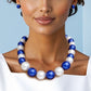 ZPB Blue White Single Strand Chunky Pearl Necklace