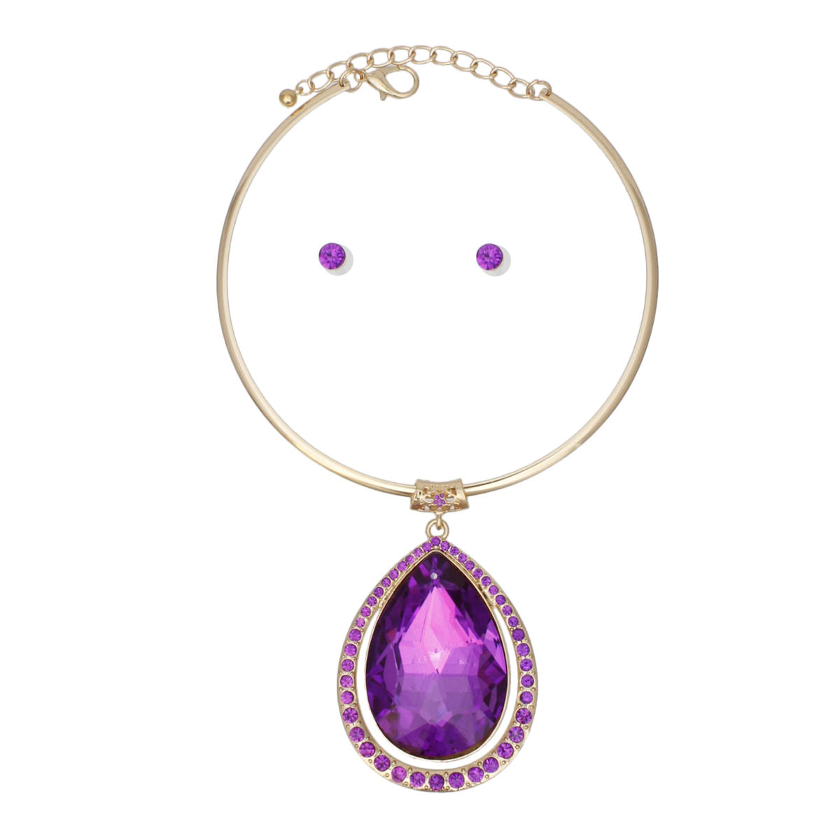 Choker Gold Formal Purple Teardrop Prism Pendant
