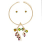 Pendant Gold Branch Pink Green Crystal Necklace