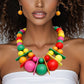 Bib Chunky Rainbow Wood Geometric Bead Necklace