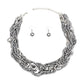 Necklace Woven Silver Bead and Chain Set for Women