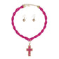 Pendant Fuchsia Twisted Bead Marbled Cross Necklace