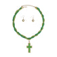 Pendant Green Twisted Bead Marbled Cross Necklace