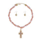 Pendant Pink Twisted Bead Marbled Cross Necklace