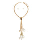 Tassel Long Cream Pearl Rhinestone Gold Necklace