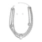 Layered Silver Mesh Snake Chain Ball Pearl Set