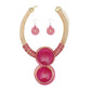 Pendant Round Fuchsia Resin and Wire Necklace