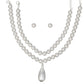 Bead Matte Silver Teardrop Pendant Double Necklace