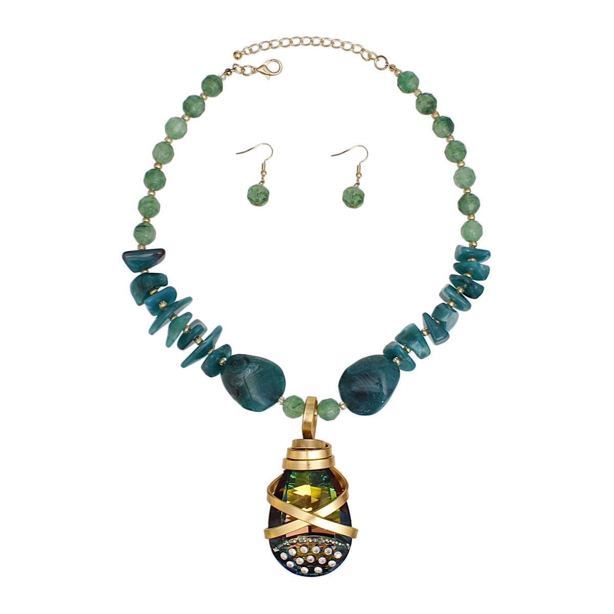 Pendant Green Stone Bead Teardrop Crystal Necklace