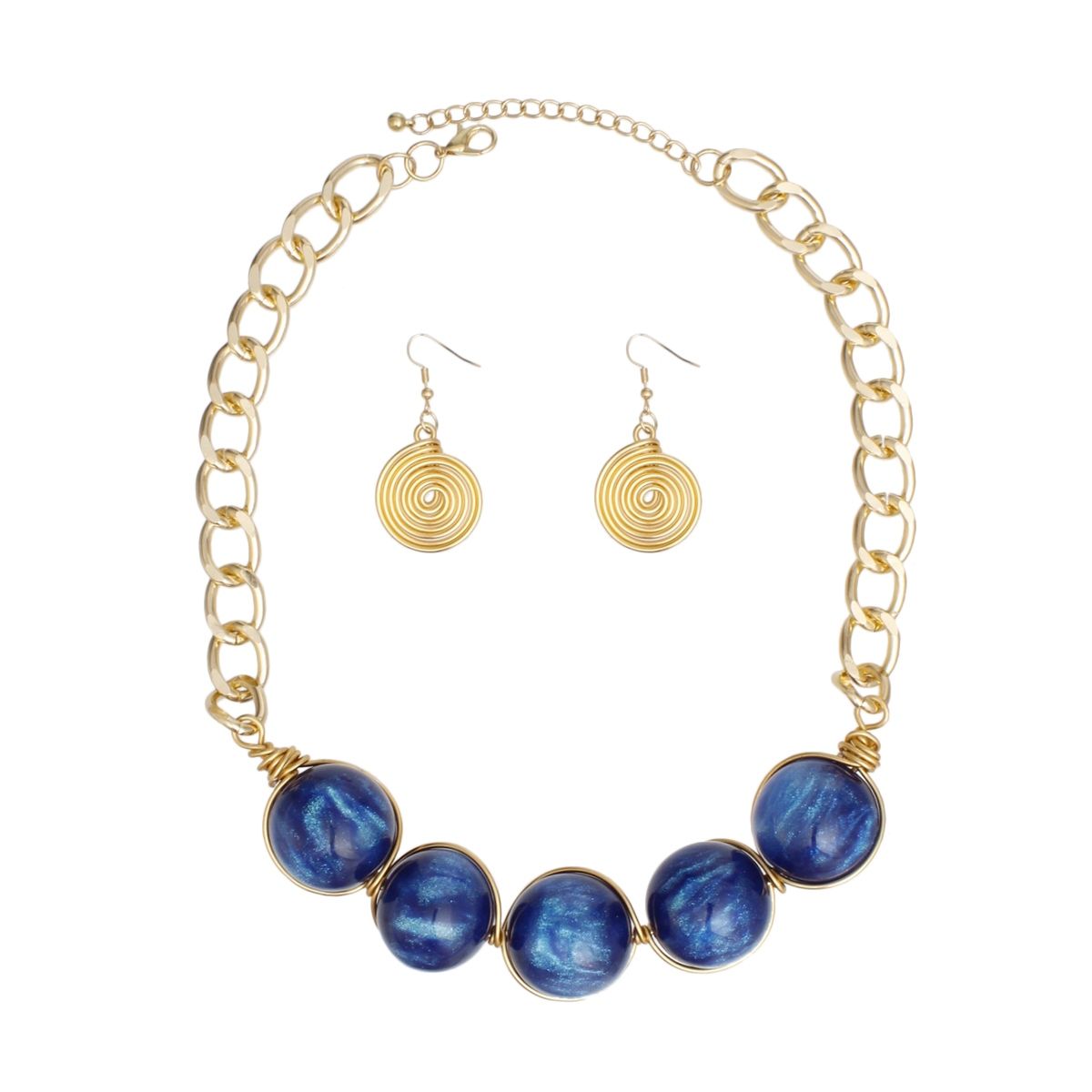 Collar Blue Galactic Bead Gold Chain Necklace
