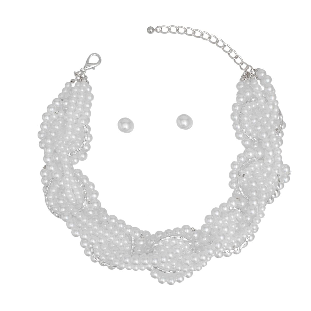 Choker White Woven Silver Ring Collar Necklace