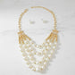 Cream Pearl and Gold Bead Layered Bib Necklace